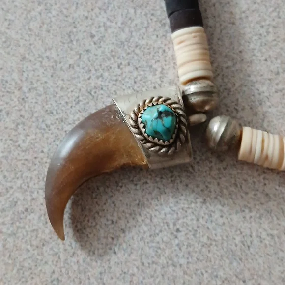 Green and Brown Beaded Necklace with Crescent Pendant